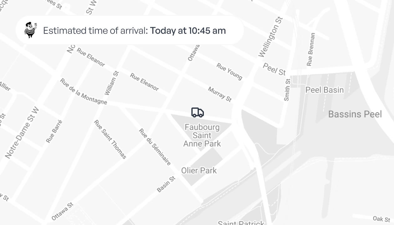 Map view of a Rad Cookie delivery truck